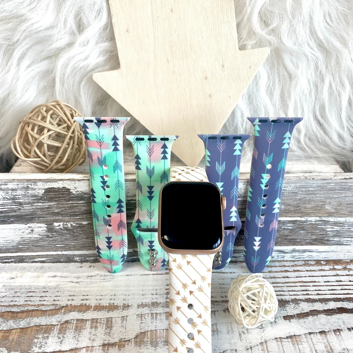 Boho-Feather Arrow Print Silicone Band For Apple Watch Multiple Colors Available 1