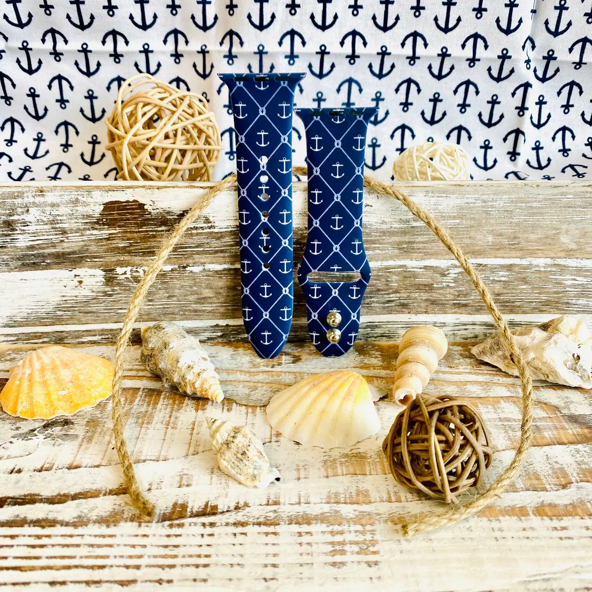 Nautical Anchor Print Silicone Band For Apple Watch Two Colors Available 5