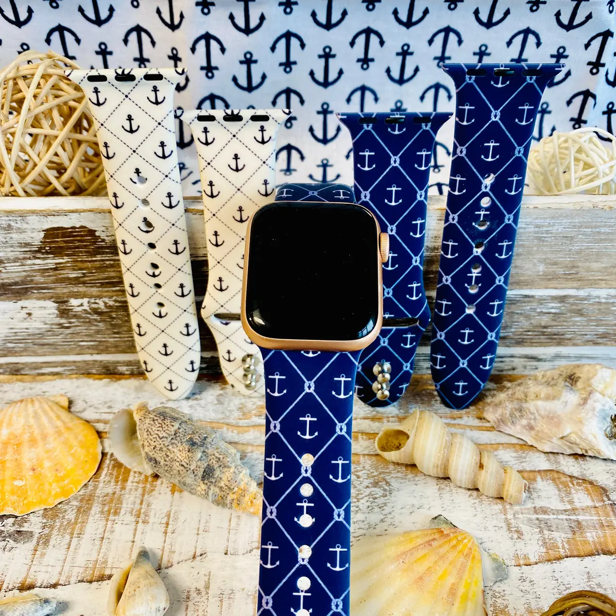 Nautical Anchor Print Silicone Band For Apple Watch Two Colors Available 1