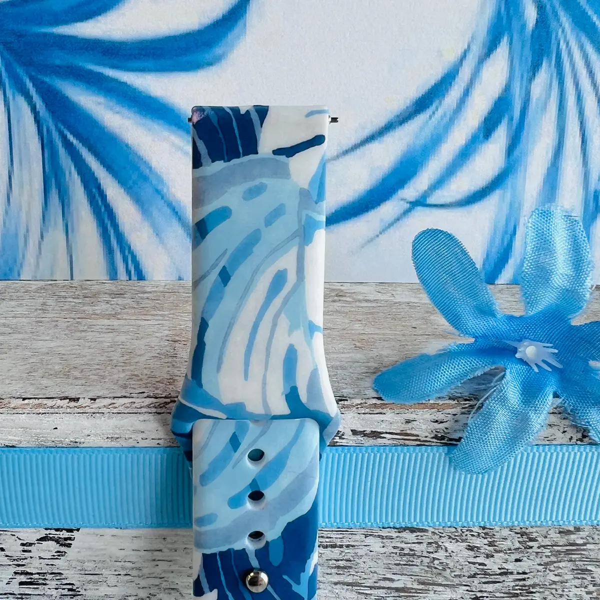 Monstera Blue Print Silicone Band For Samsung Watch 4