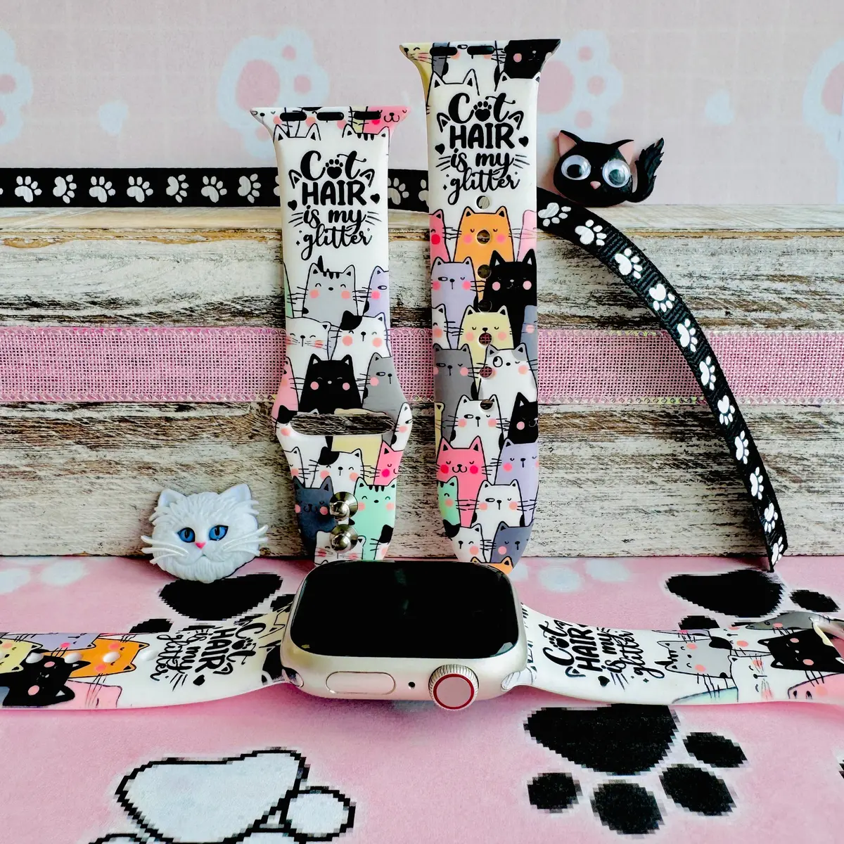 Cat Hair Is My Glitter Print Silicone Band For Apple Watch 1