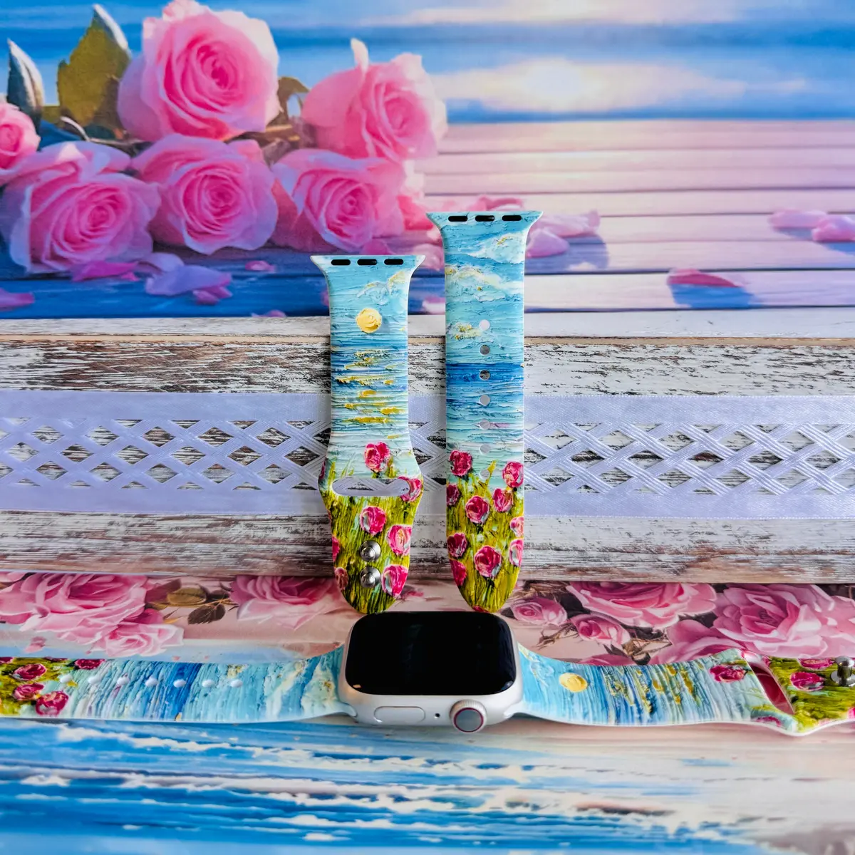 Coastal Bloom Print Silicone Band For Apple Watch 1