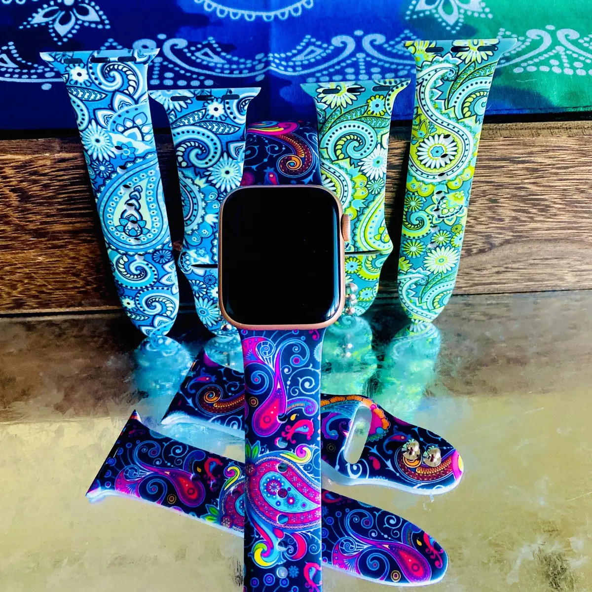Fancy Paisley Print Silicone Band For Apple Watch Multiple Colors Available 1