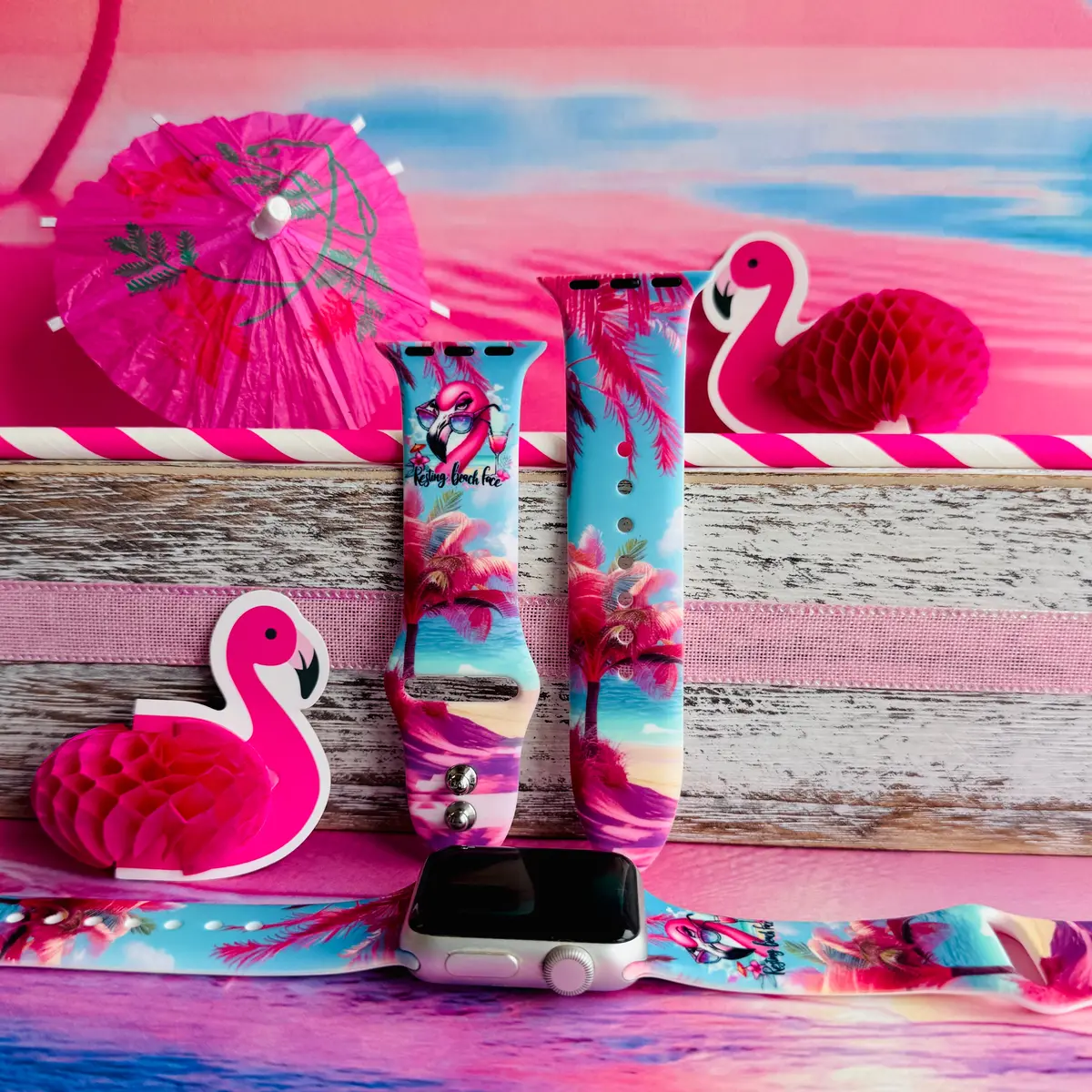 Resting Beach Face Print Silicone Band For Apple Watch 1