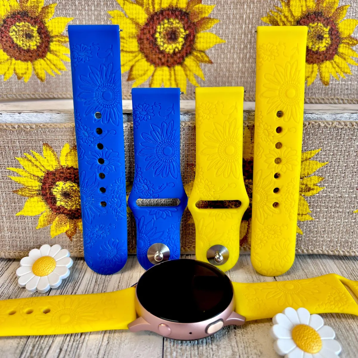 Engraved Sunflower Silicone Band For Samsung Watch Two Colors Available 1