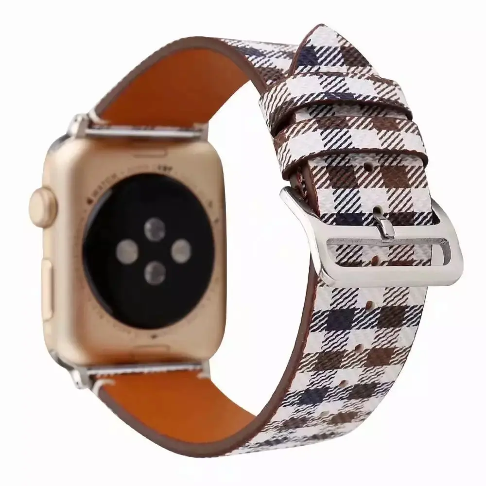 Plaid Leather Band For Apple Watch Multiple Styles Available 1