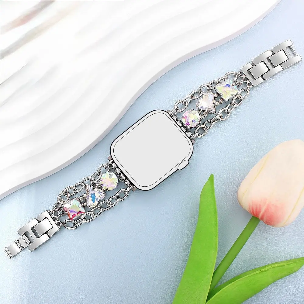 Crystal Drip Stainless Steel Link Bracelet Band For Apple Watch 1