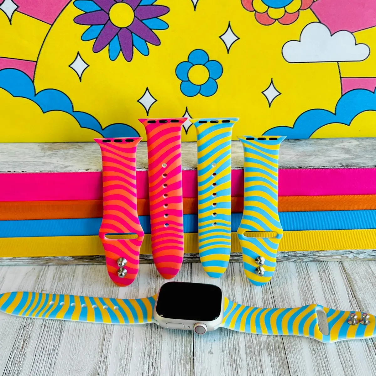 Groovy Vibes Print Silicone Band For Apple Watch (Two Colors Available) 1