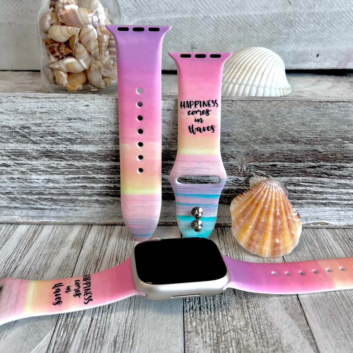 Happiness Comes In Waves Print Silicone Band For Apple Watch 1