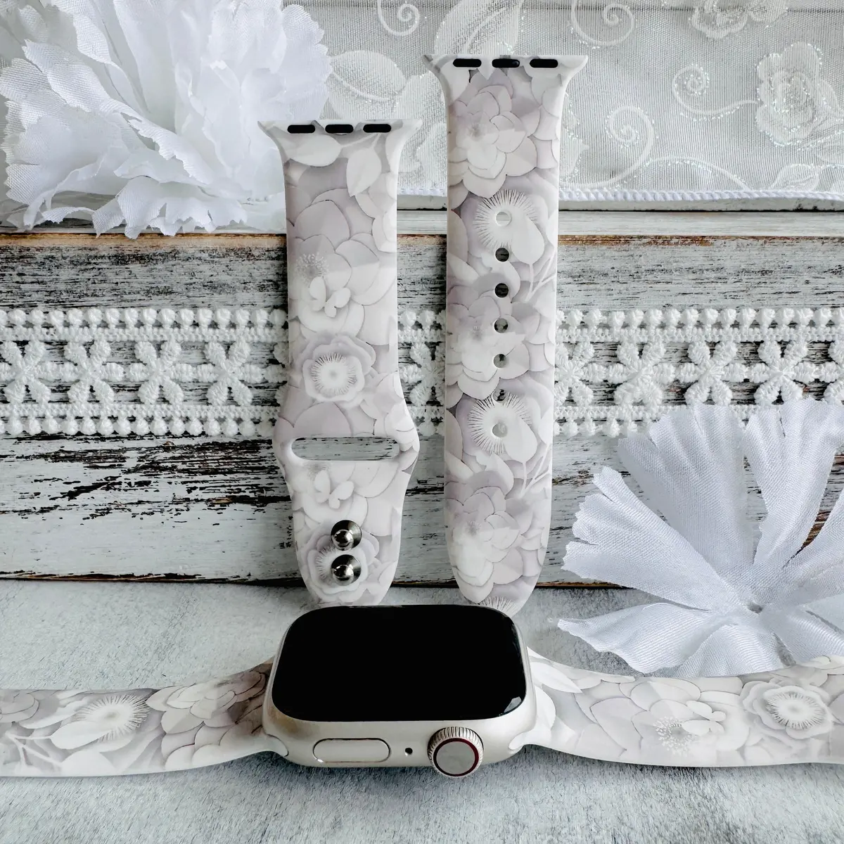 Ivory Blooms Print Silicone Band For Apple Watch 1