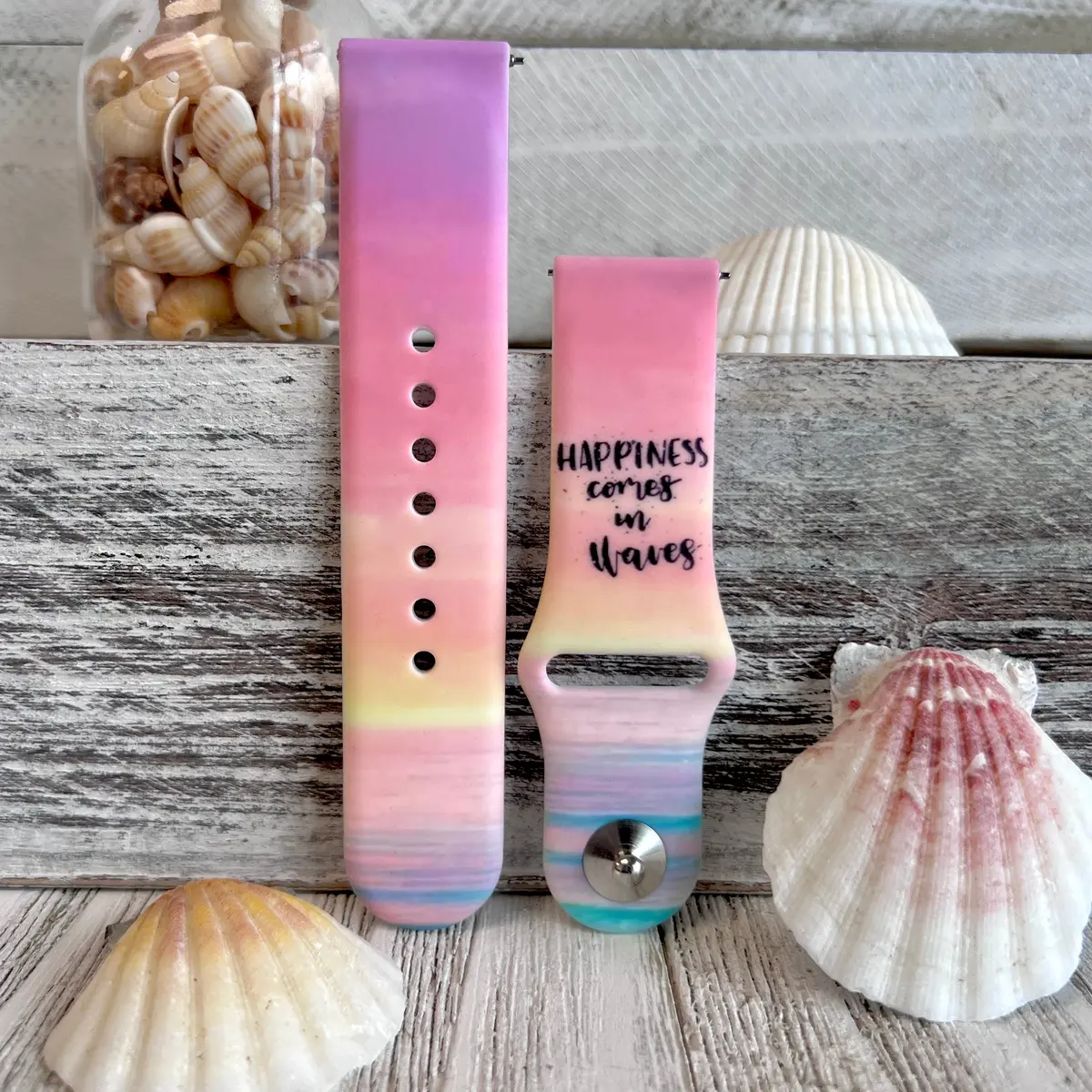 Happiness Comes In Waves Print Silicone Band For Samsung Watch 4