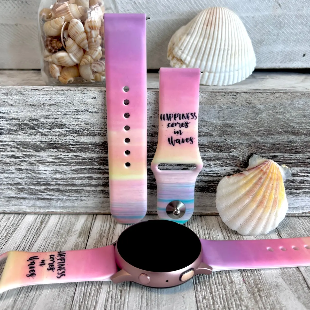 Happiness Comes In Waves Print Silicone Band For Samsung Watch 1