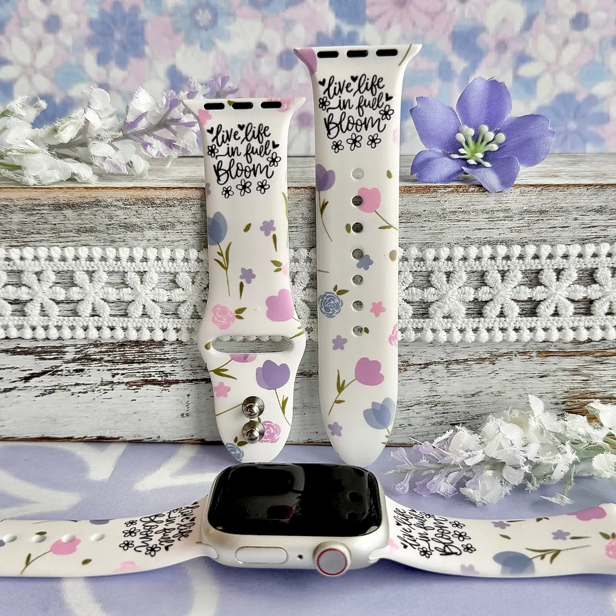 Lilac Meadows Print Silicone Band For Apple Watch 1
