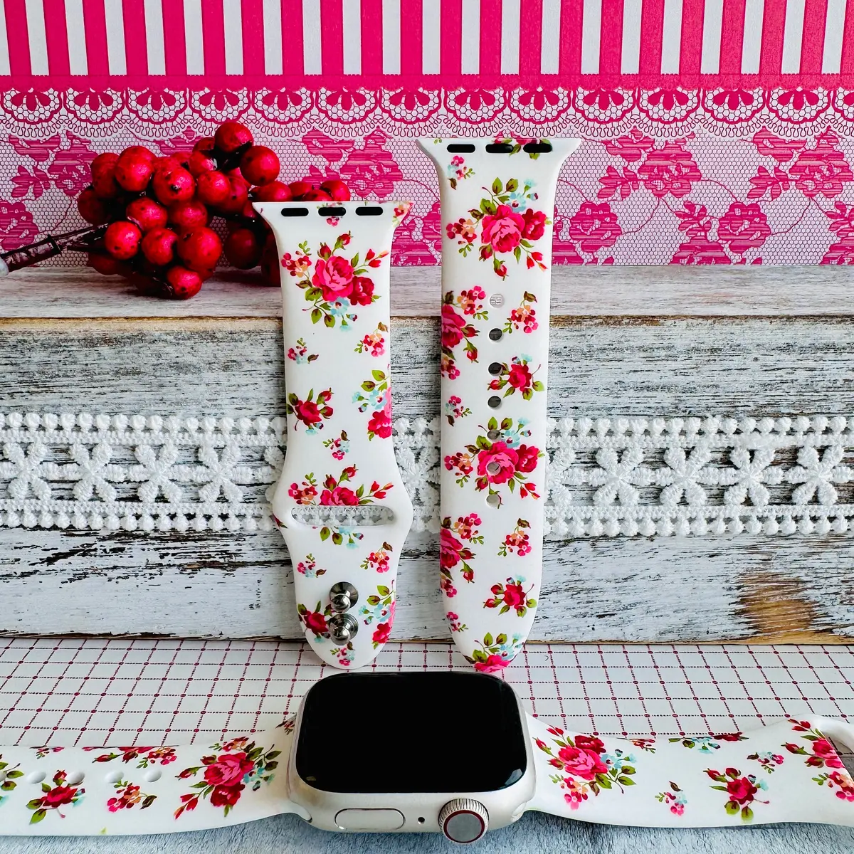 Rosy Rendezvous Print Silicone Band For Apple Watch 1
