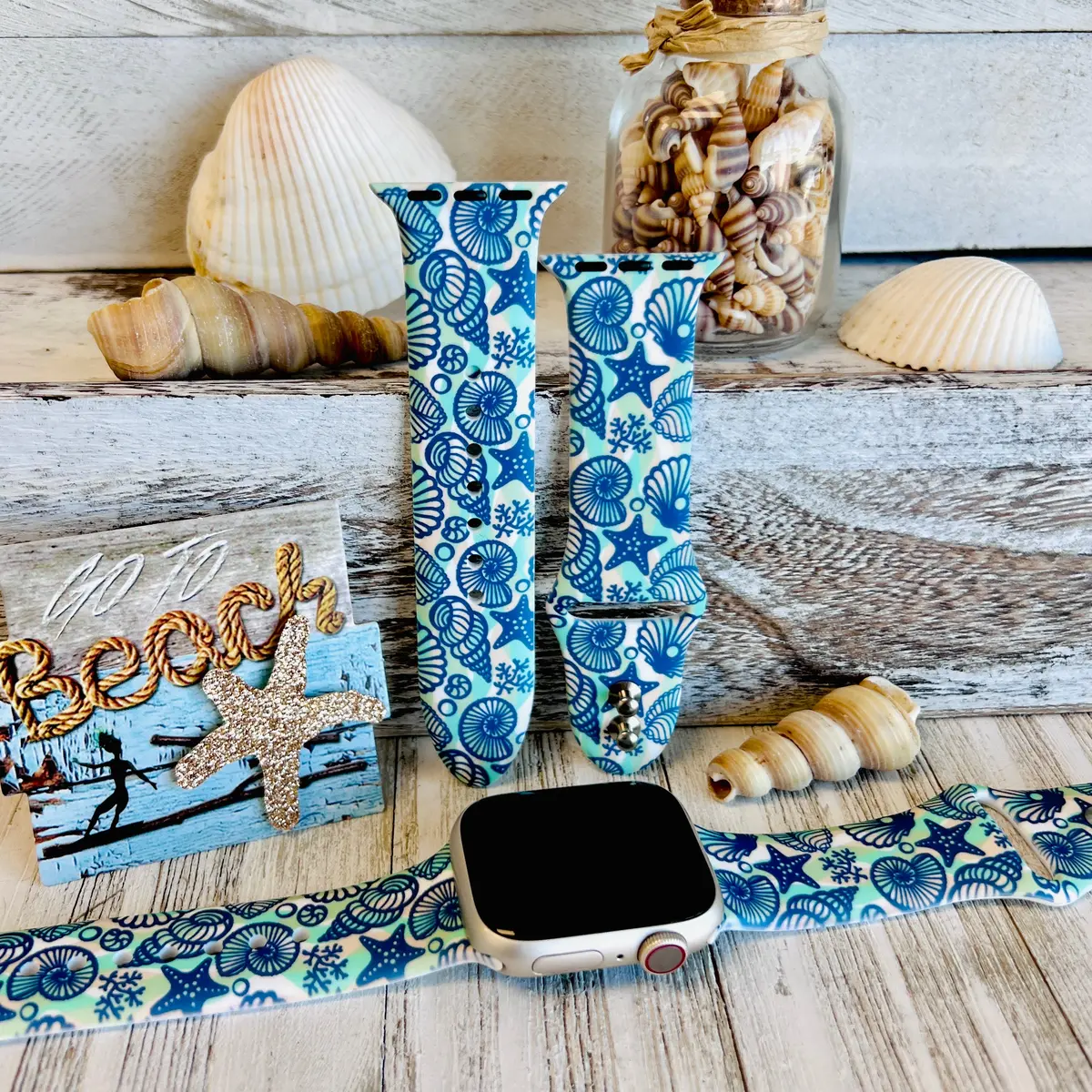 Beachy Seashell Print Silicone Band For Apple Watch 1