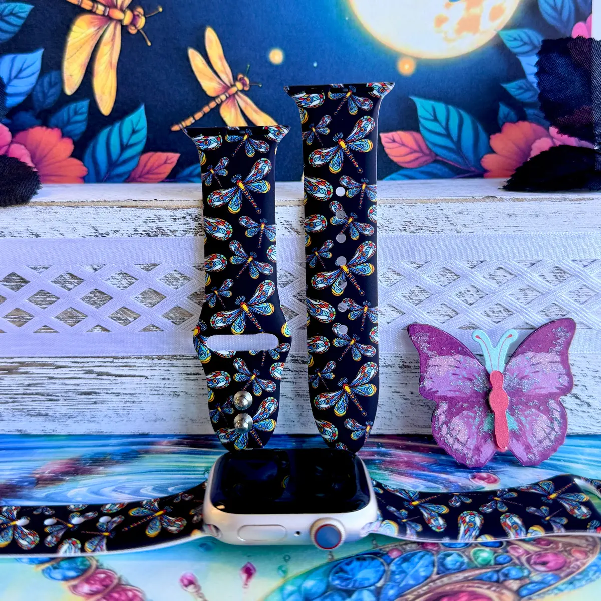 Dragonfly Dreams Print Silicone Band For Apple Watch 1