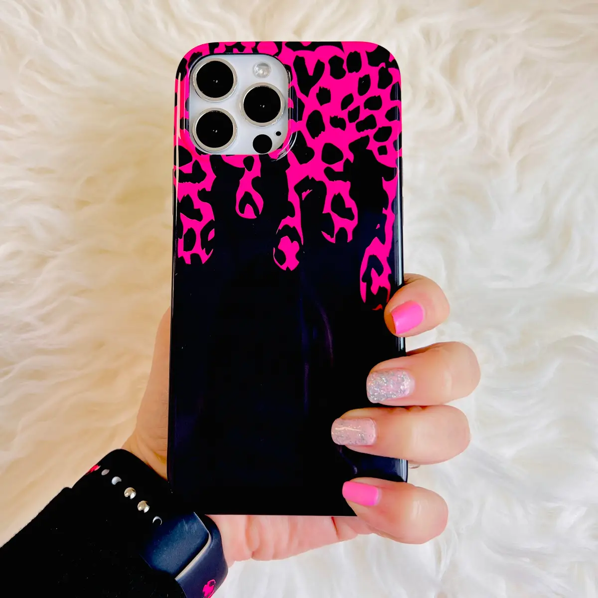 Hot Pink Black Leopard Drip Phone Case For Iphone 1