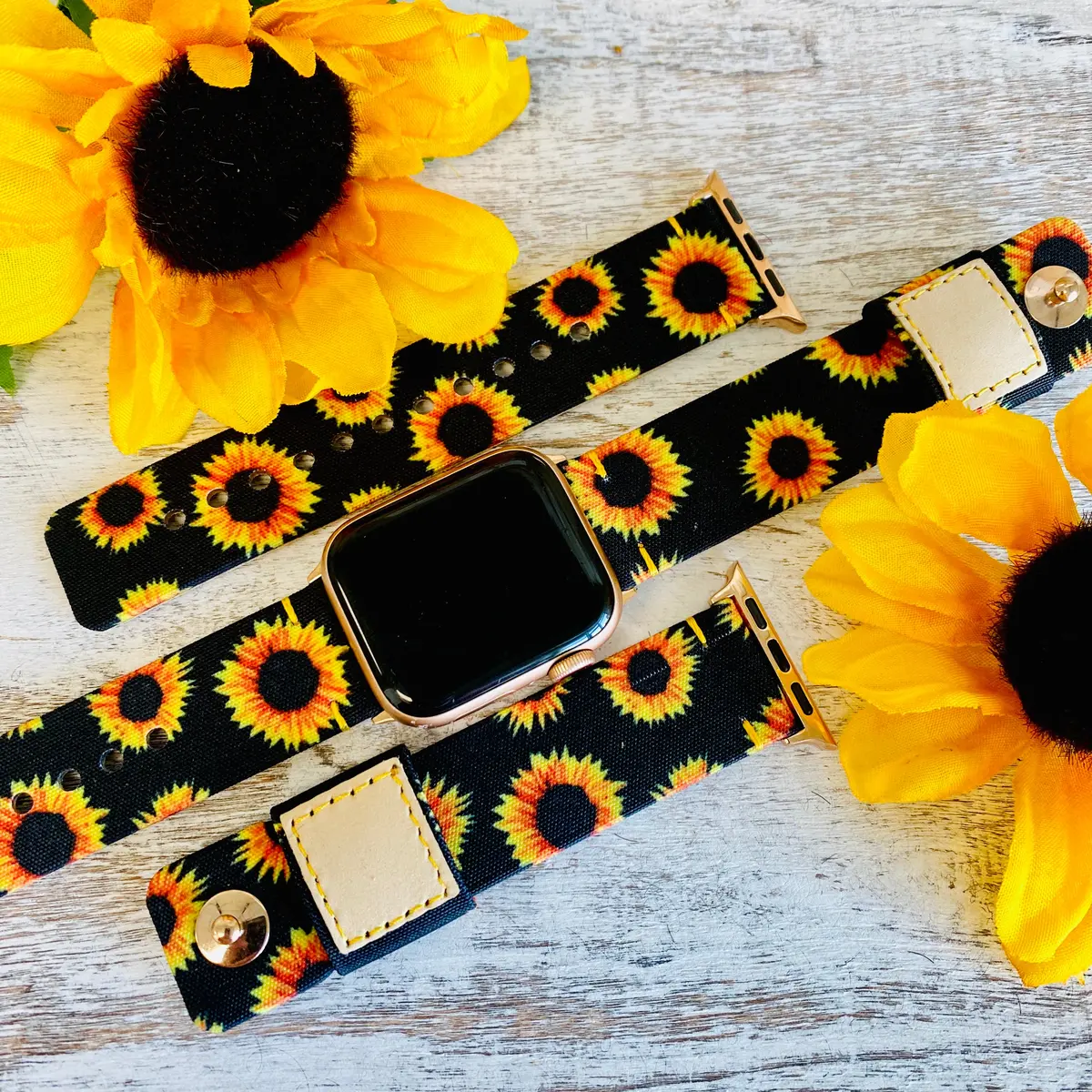 Sunflower Canvas Leather Lined Band For Apple Watch 1