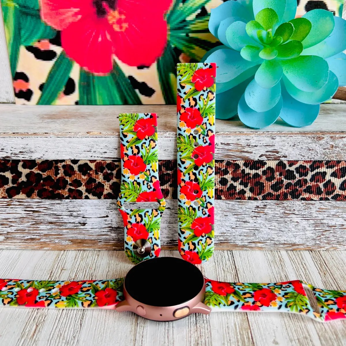 Leopard Hibiscus Print Silicone Band For Samsung Watch 1