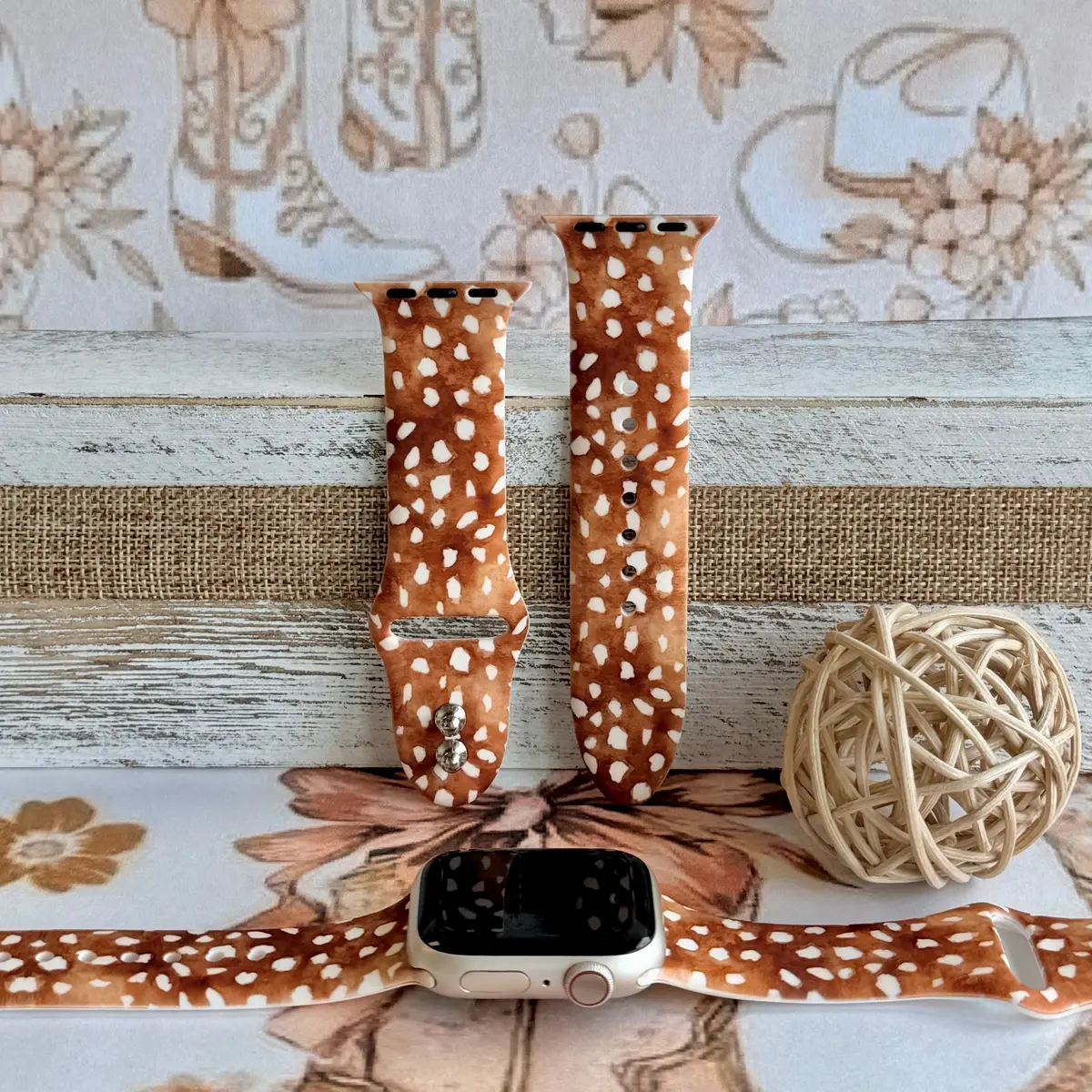 Whiskey Fawn Print Silicone Band For Apple Watch 1