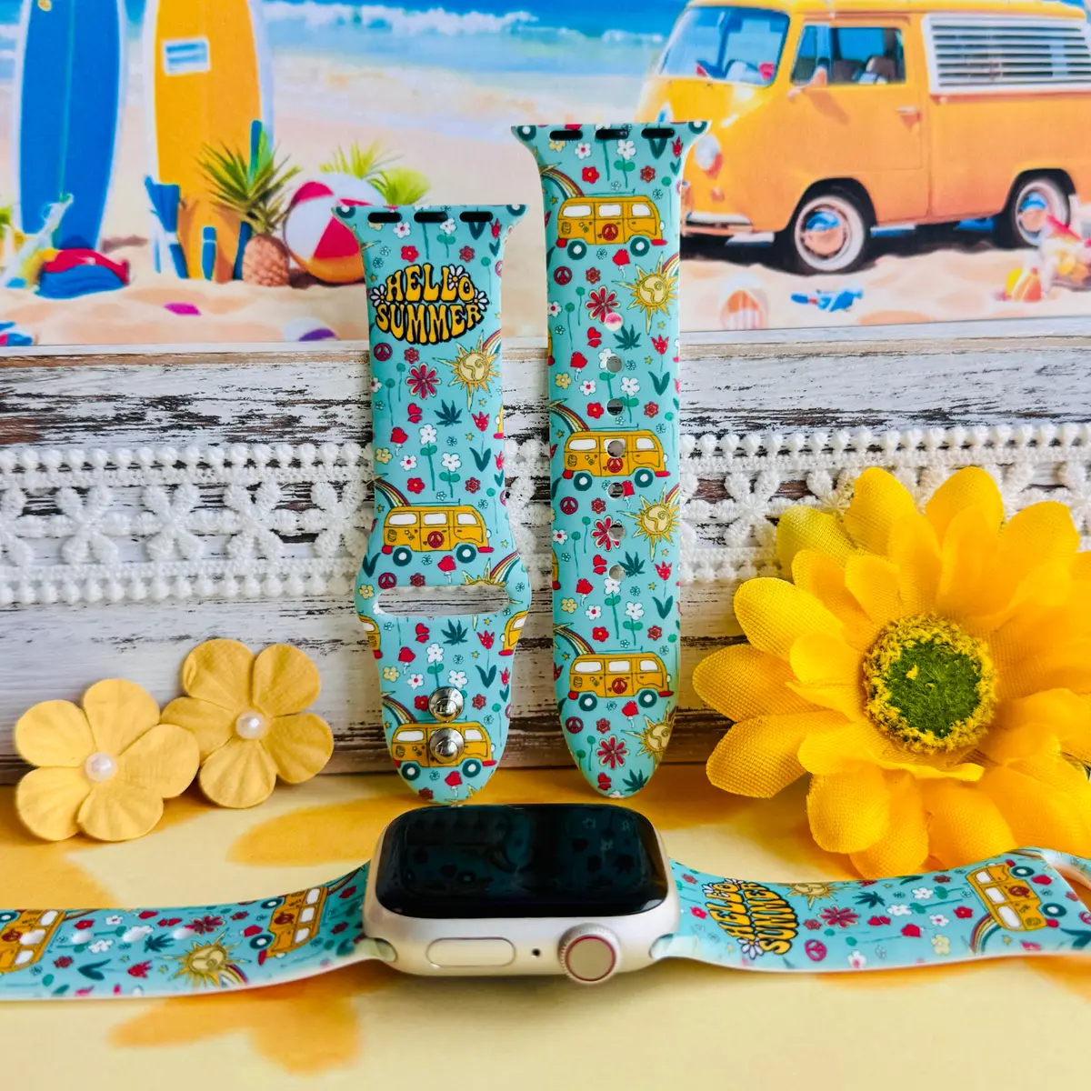 Beach Bus Babe Print Silicone Band For Apple Watch 1