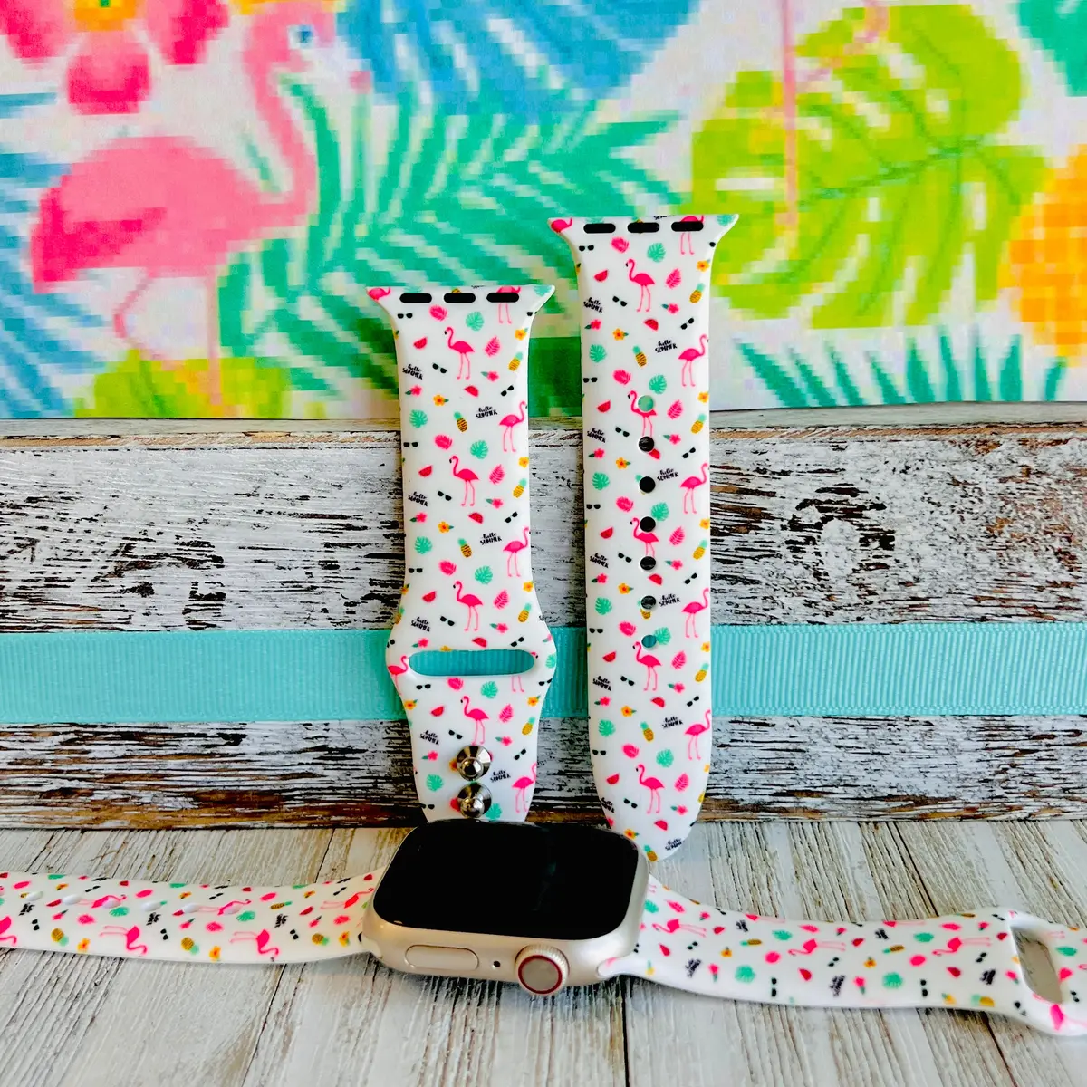 Tropical Flamingo Print Silicone Band For Apple Watch 1