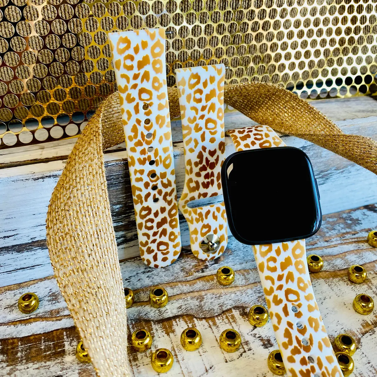 Golden Leopard Print Silicone Band For Fitbit Versa 1/2 1