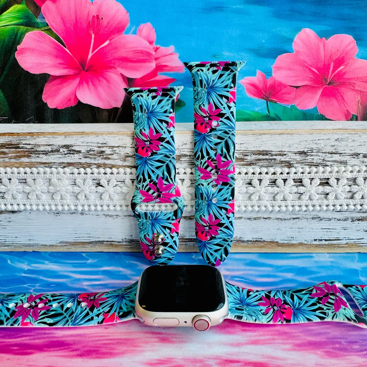 Midnight Tropics Print Silicone Band For Apple Watch 1