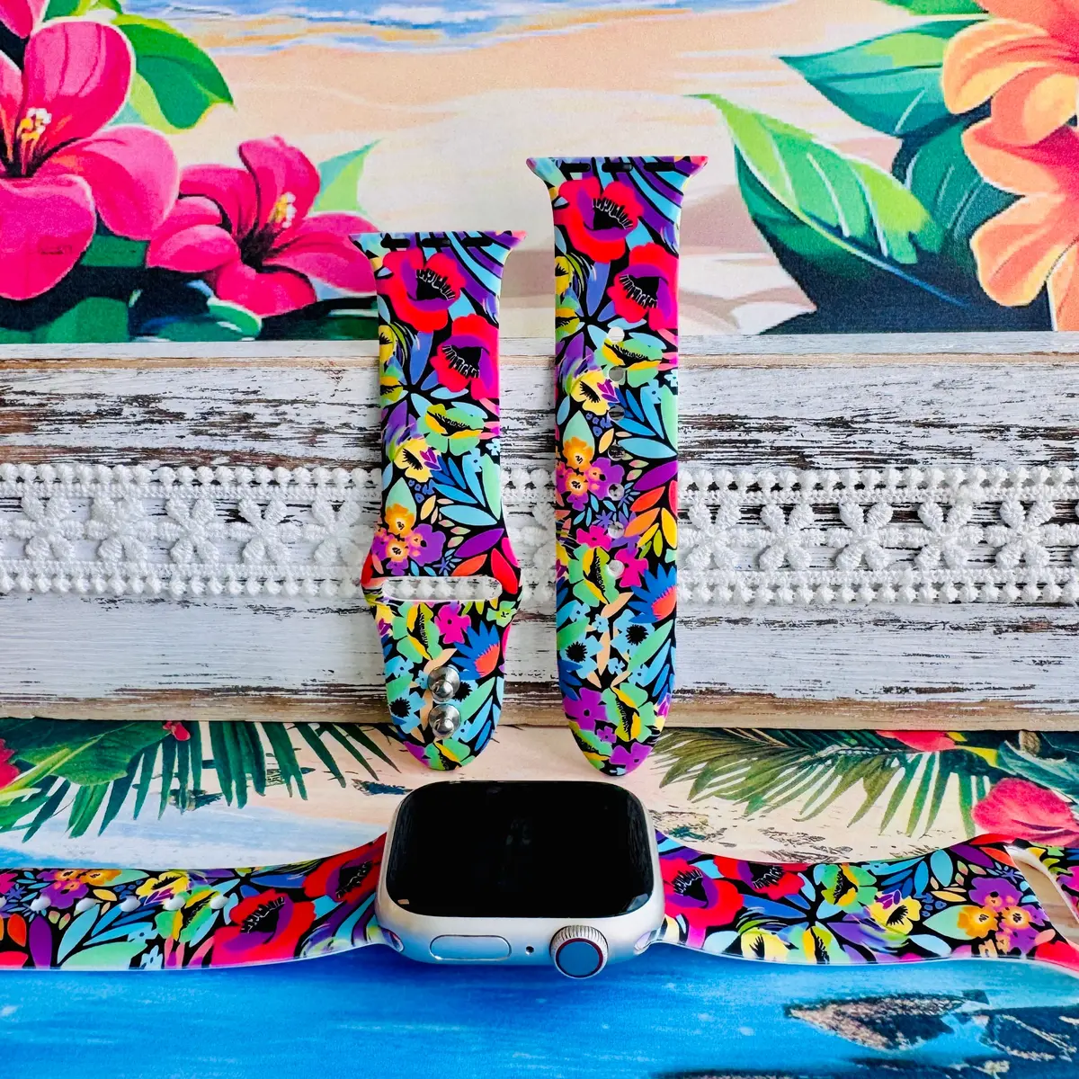 Electric Paradise Print Silicone Band For Apple Watch 1