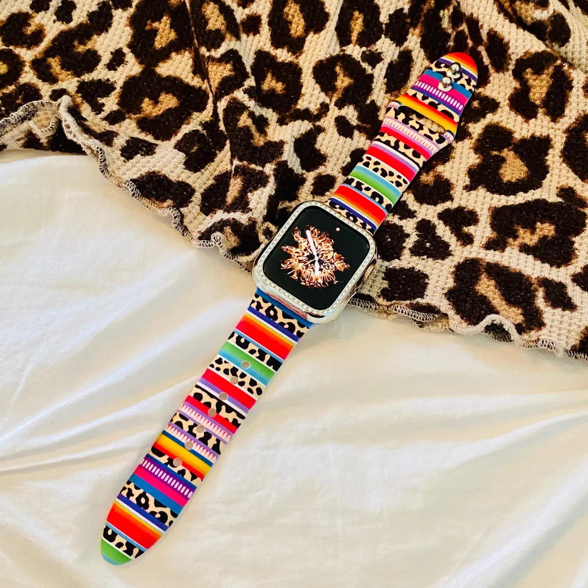 Rainbow Leopard Print Silicone Band For Apple Watch 1