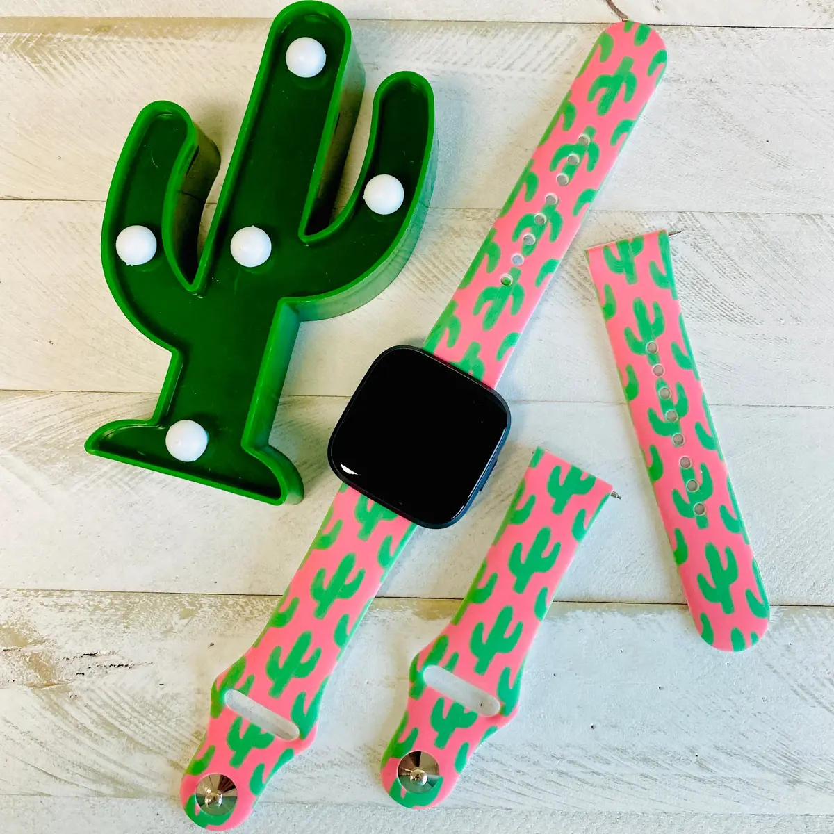 Pretty In Pink Cactus Print Silicone Band For Fitbit Versa 1/2 1
