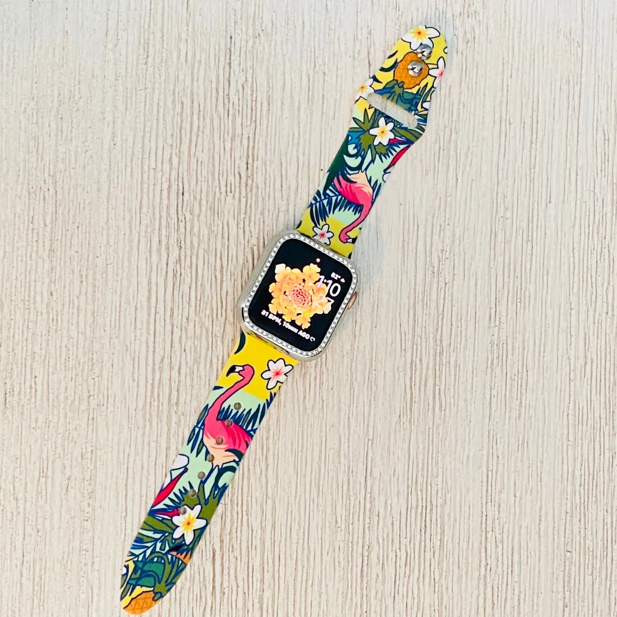 Hawaiian Flamingo Print Silicone Band For Apple Watch 3