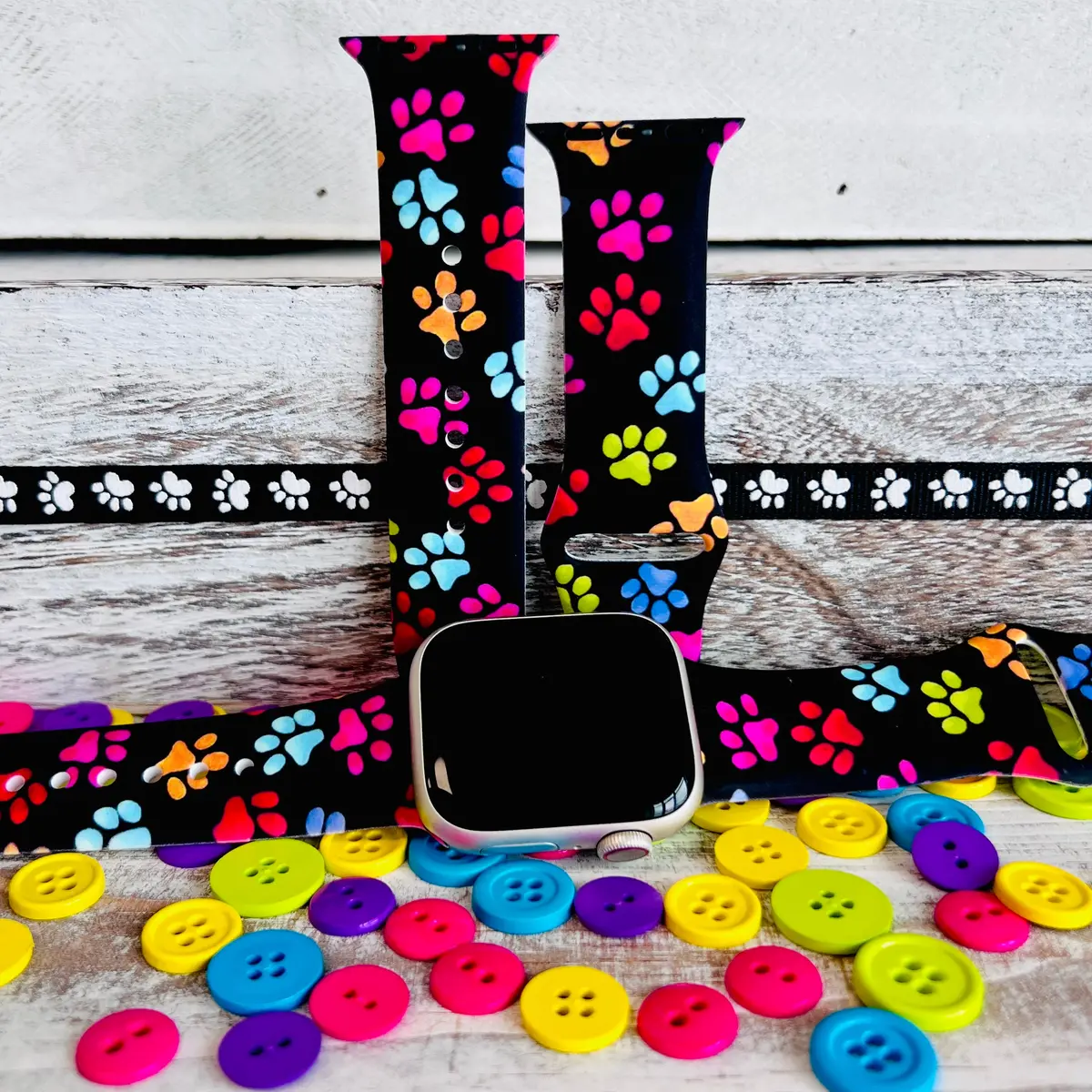 Rainbow Paw Print Silicone Band For Apple Watch 1