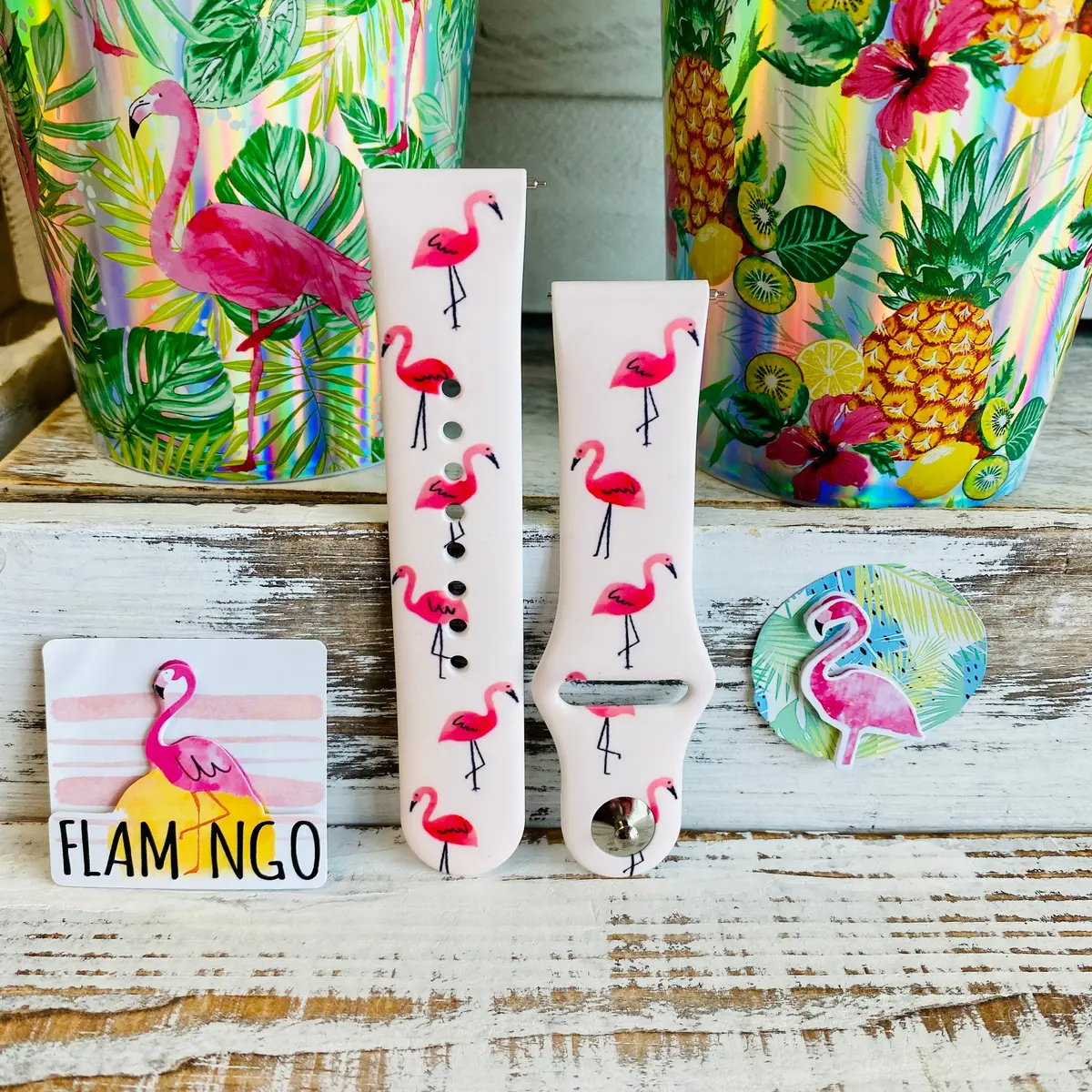 Pink Flamingo Print Silicone Band For Samsung Watch 4