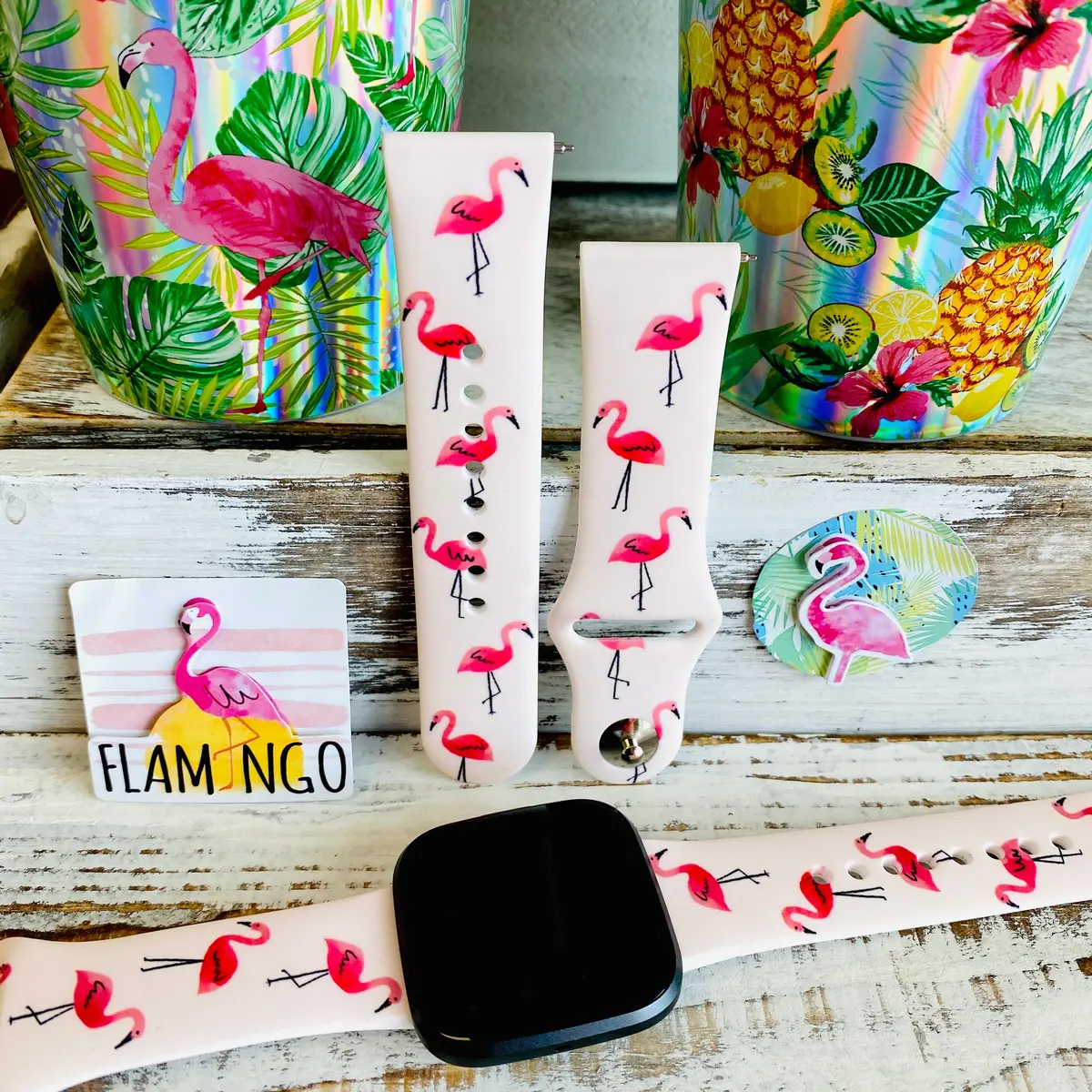 Pink Flamingo Print Band For Fitbit Versa 1/2 1