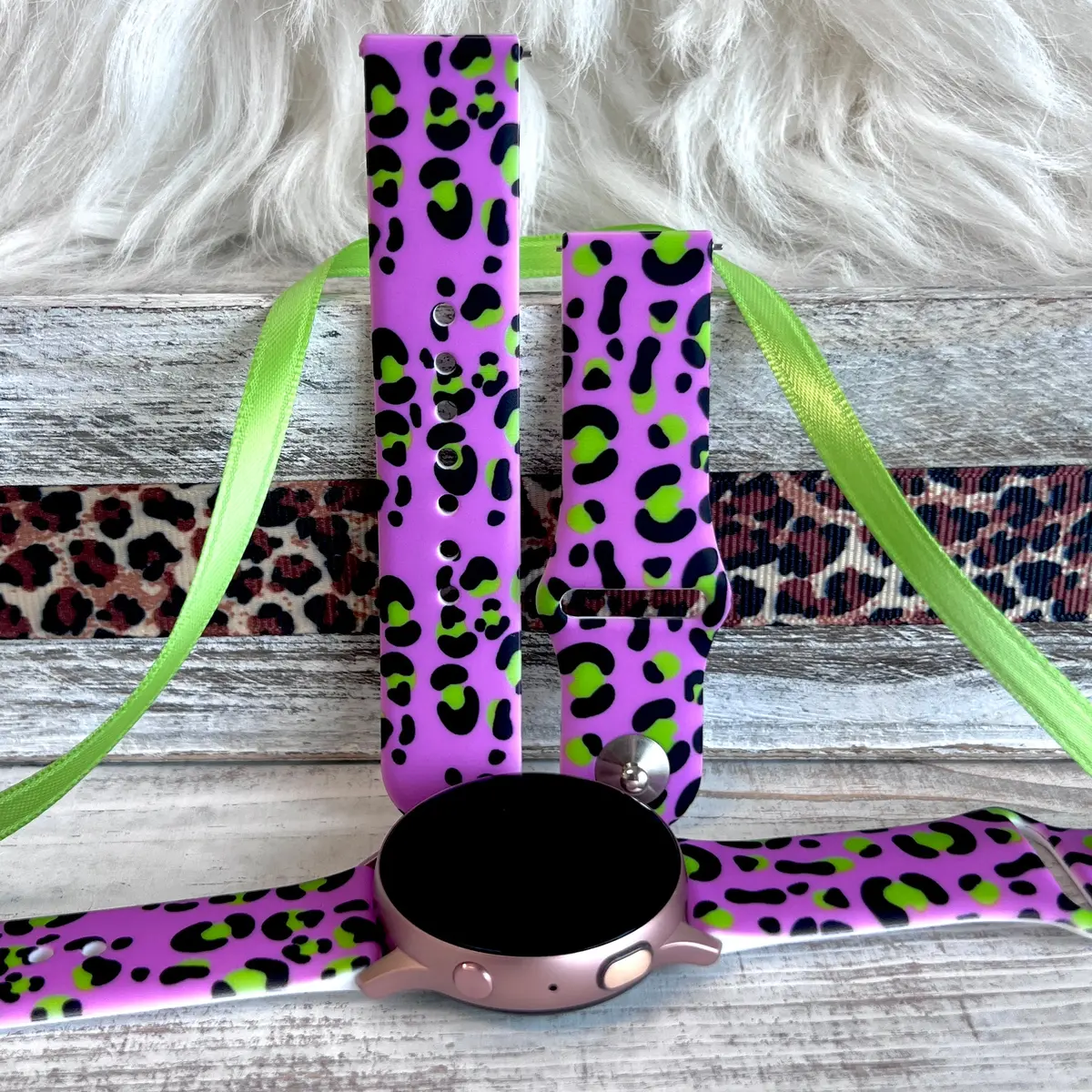 Neon Grape Leopard Print Silicone Band For Samsung Watch 1