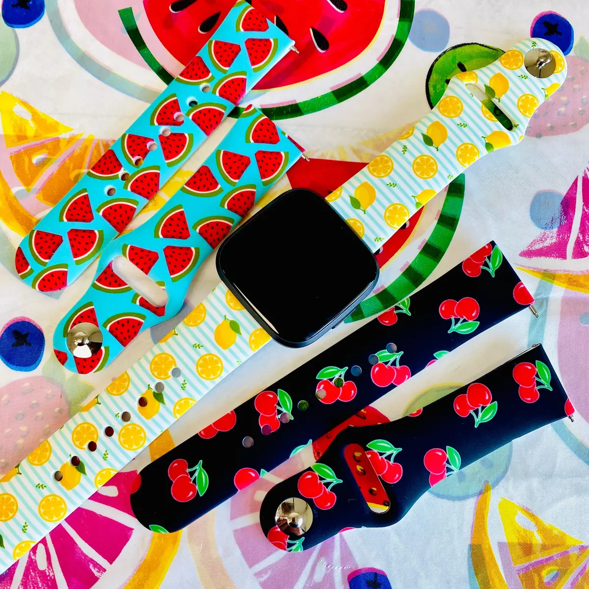 Fancy Fruit Print Silicone Band For Fitbit Versa 1/2 Multiple Colors Available 1