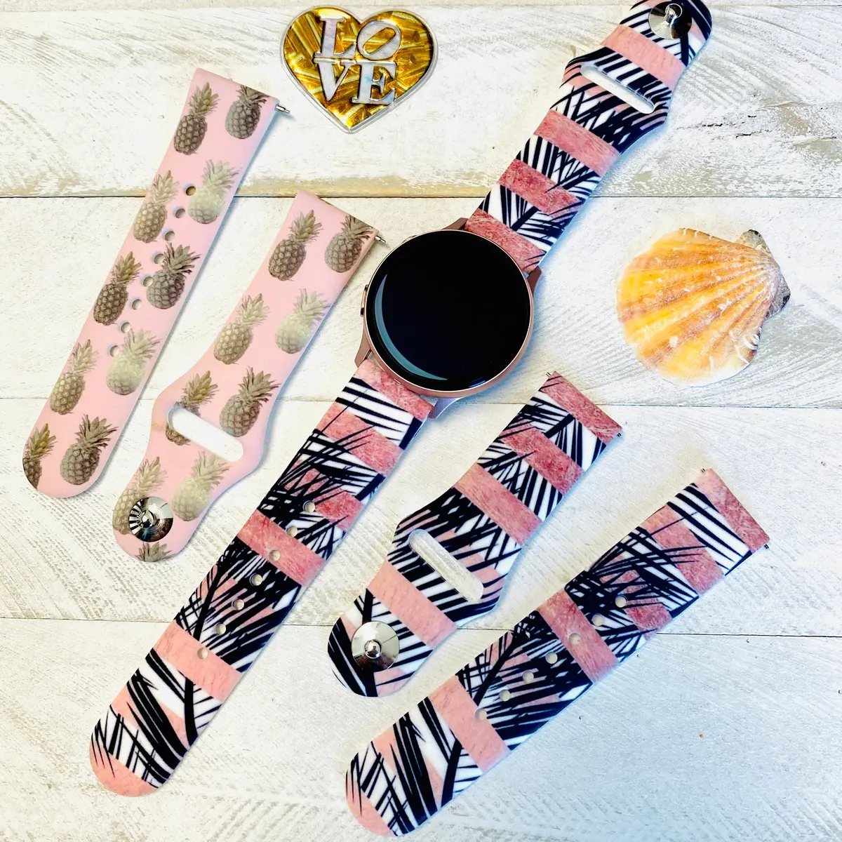 Tropical Rose Gold Print Silicone Band For Samsung Watch Multiple Colors Available 1