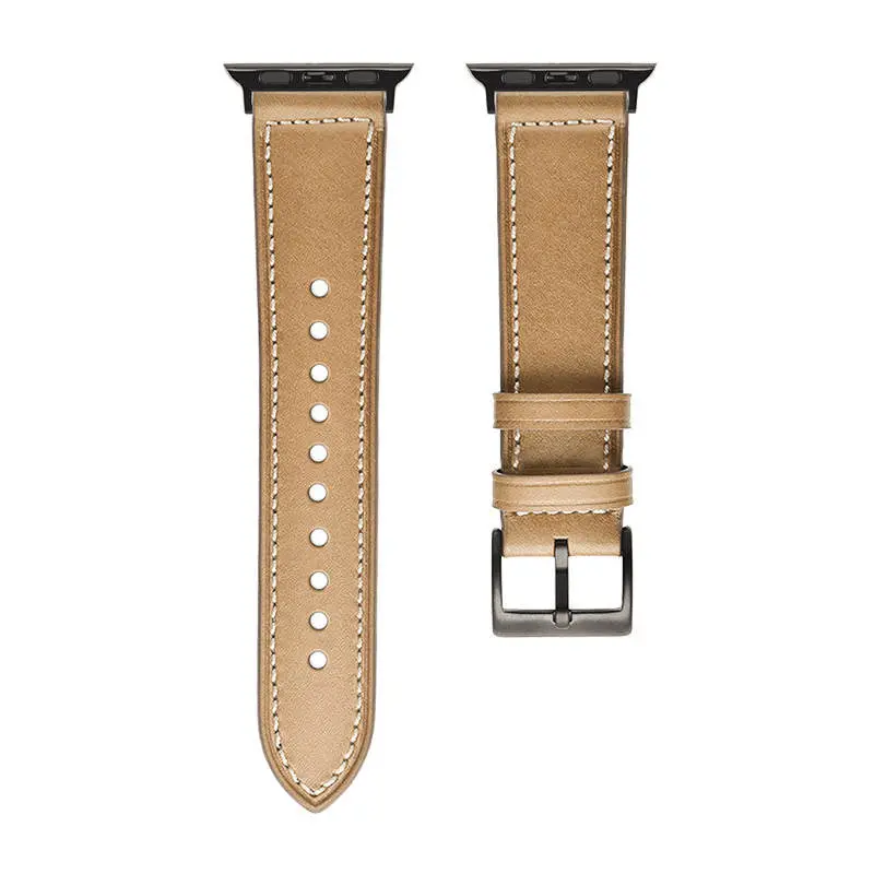 Stitched Leather Silicone Lined Band For Apple Watch Two Colors Available 1