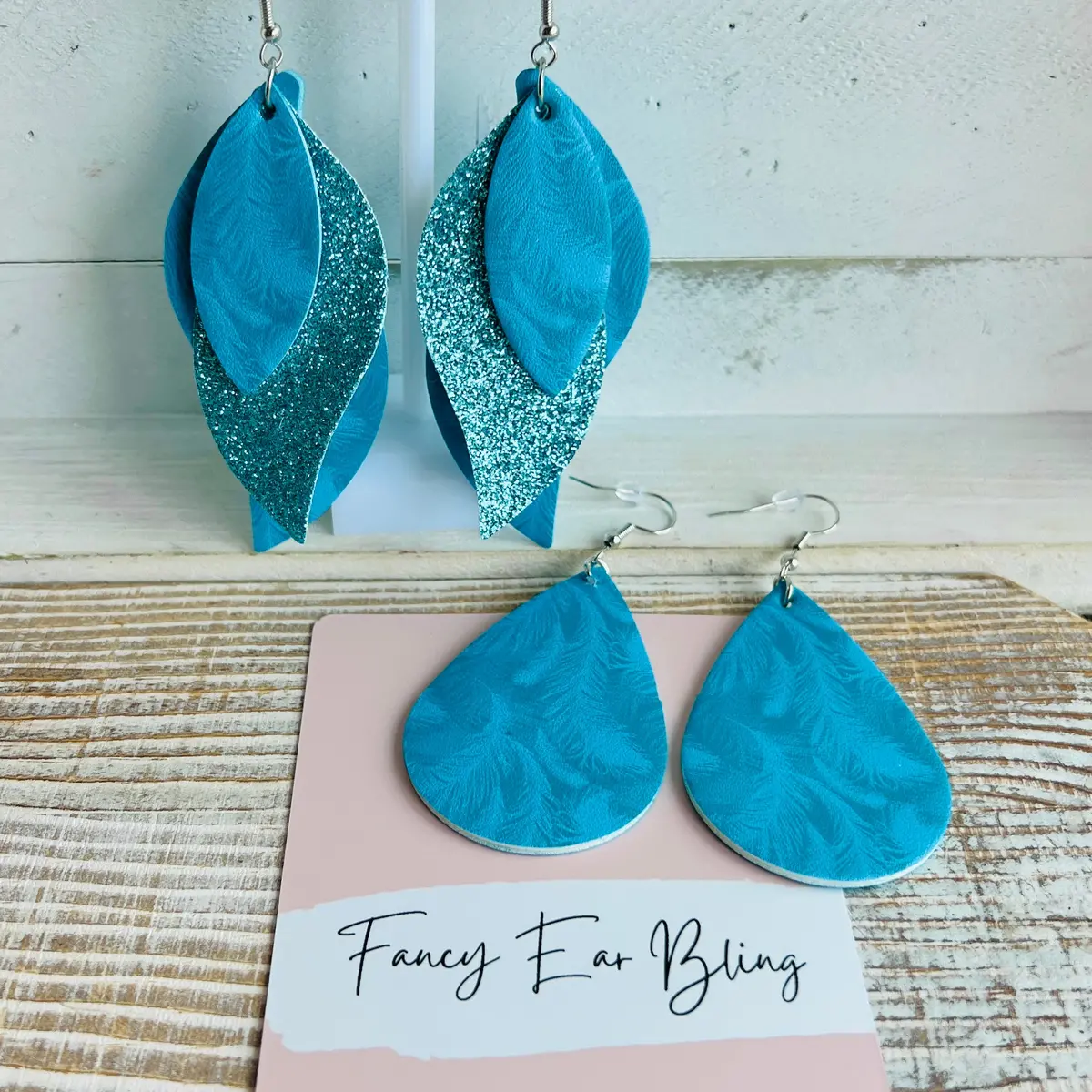 Mystical Feather Faux Leather Teardrop Ear Bling Two Styles Available 2