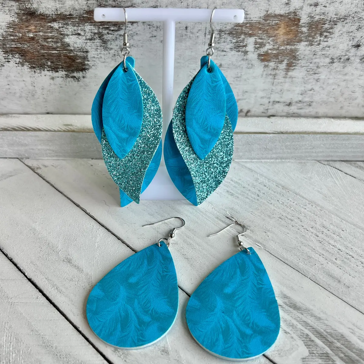 Mystical Feather Faux Leather Teardrop Ear Bling Two Styles Available 1