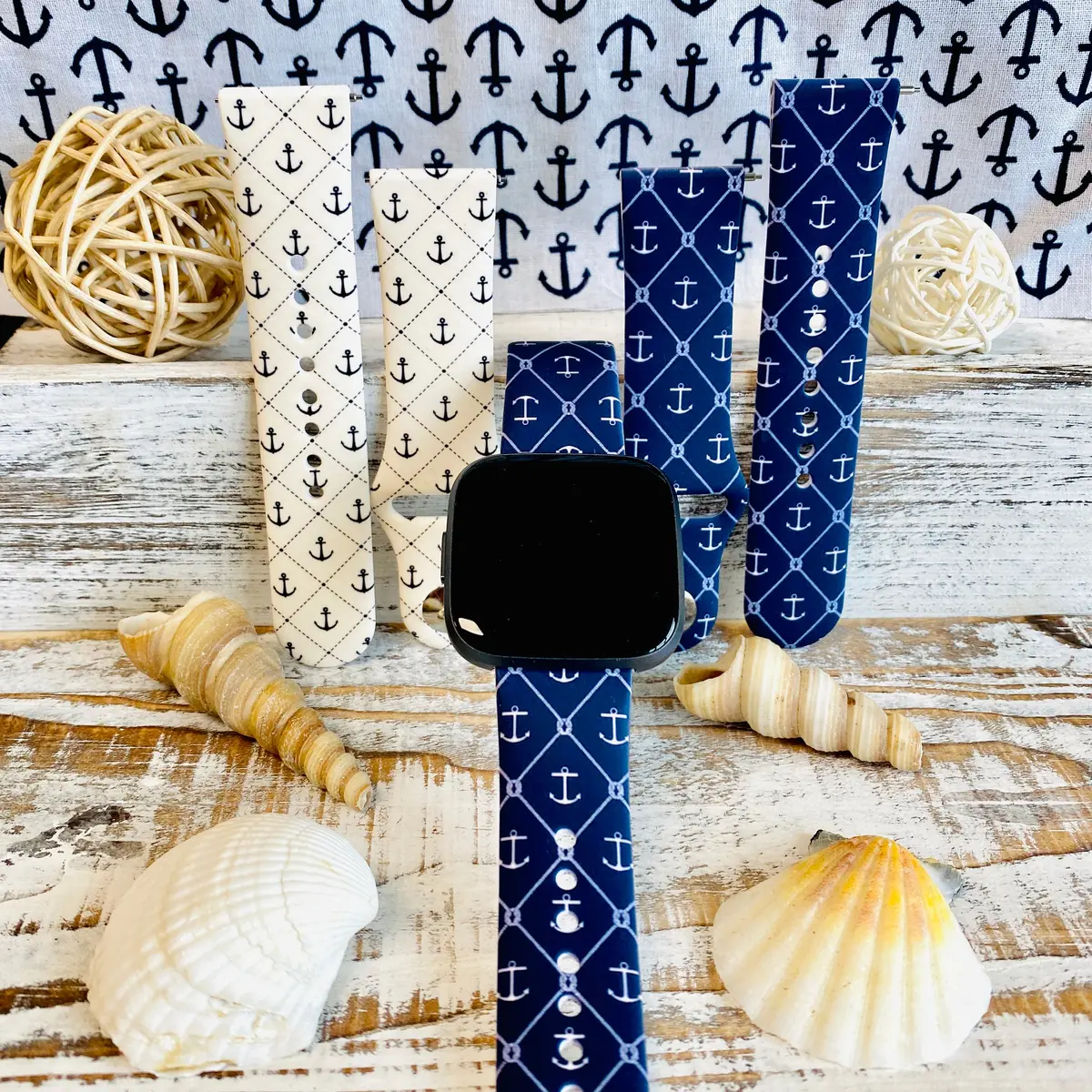Nautical Anchor Print Silicone Band For Fitbit Versa 1/2 Two Colors Available 1