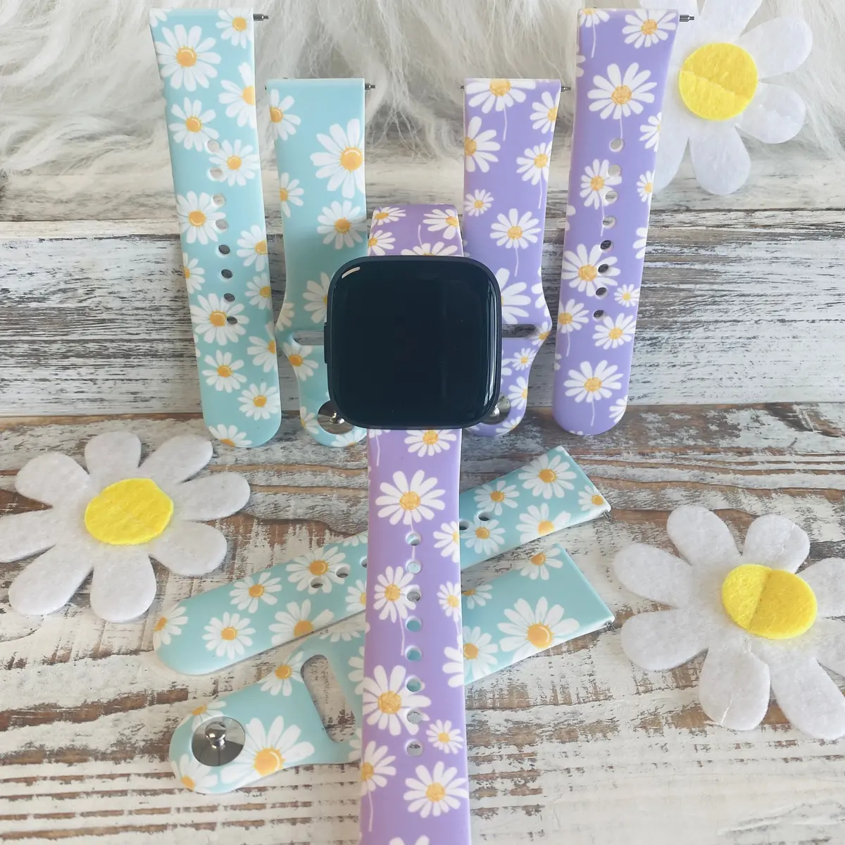 Spring Daisies Print Silicone Band For Fitbit Versa 1/2 Two Colors Available 1