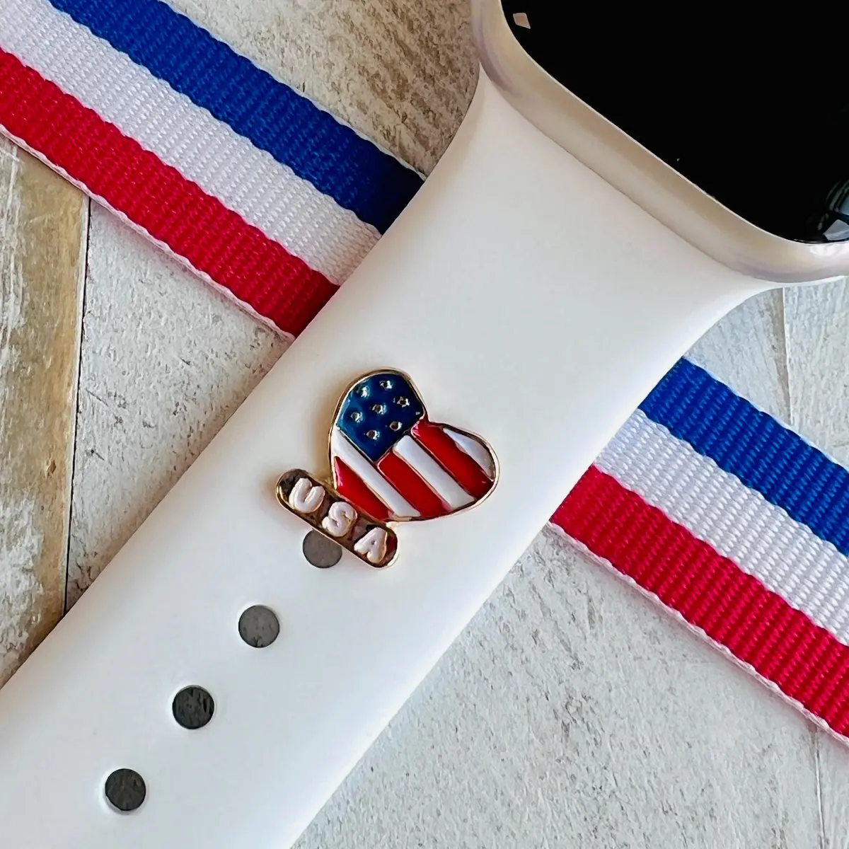 Band Charms 1Pc. Usa Flag Heart Charm 1