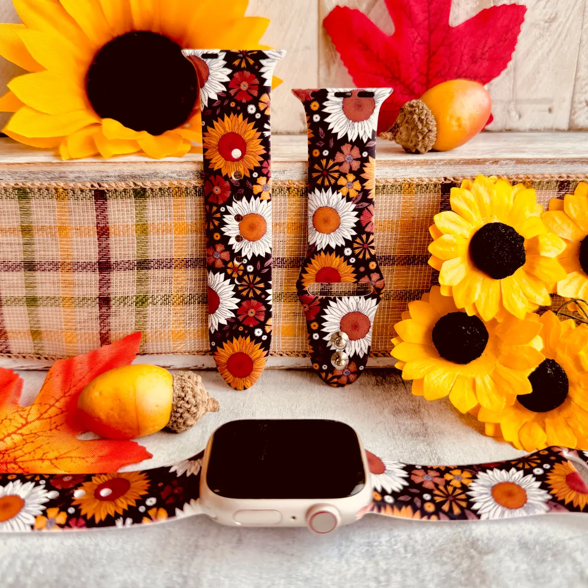 Harvest Sunflowers Print Silicone Band For Apple Watch 1