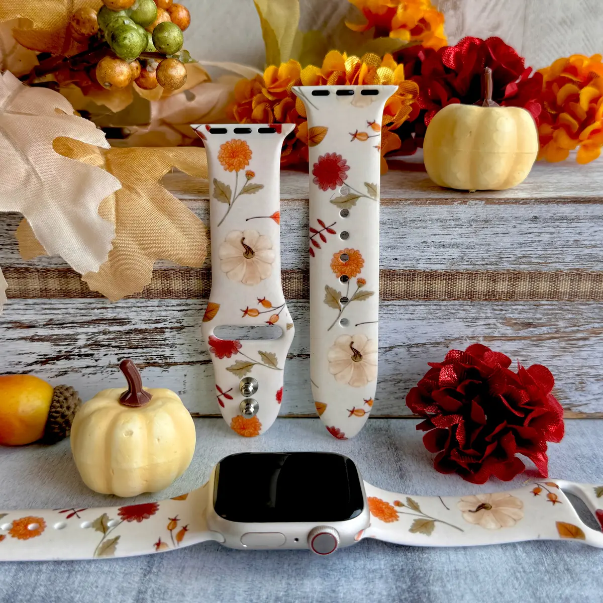 Fall Floral Bliss Print Silicone Band For Apple Watch 1