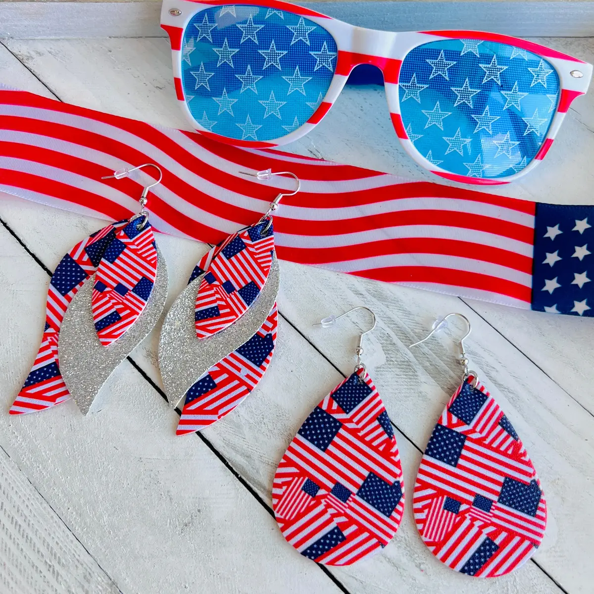 American Flag Faux Leather Teardrop Ear Bling Two Styles Available 1
