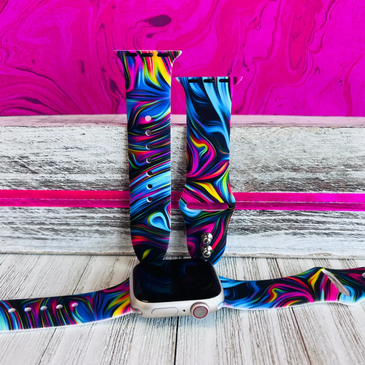 Neon Taffy Print Silicone Band For Apple Watch 1