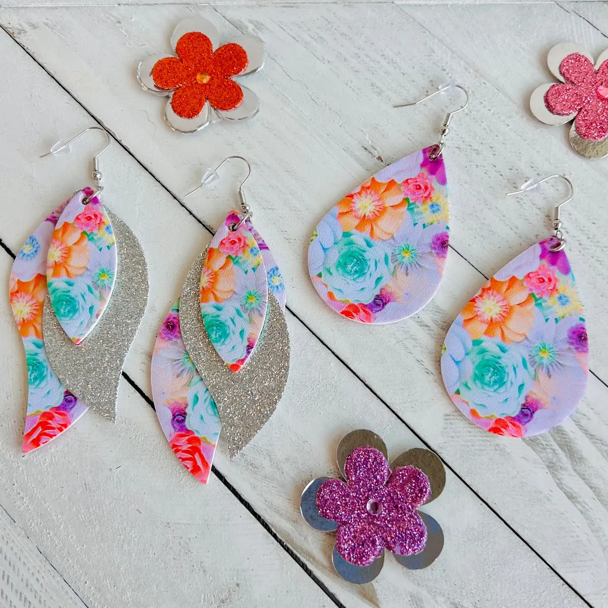 Spring Bouquet Faux Leather Teardrop Ear Bling Two Styles Available 1