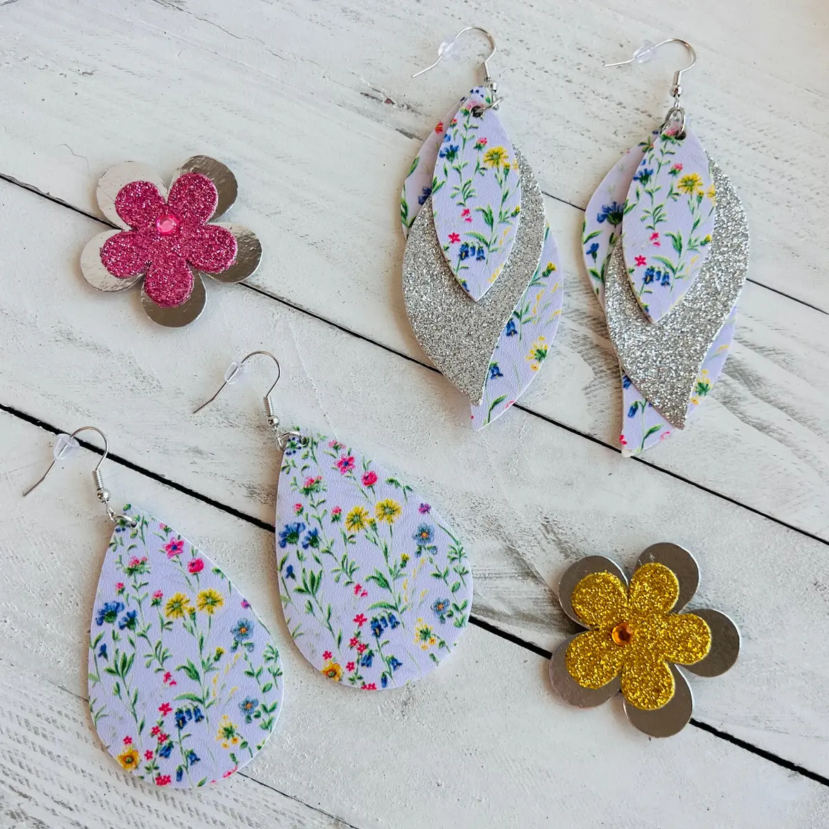 Wild Flowers Faux Leather Teardrop Ear Bling Two Styles Available 1